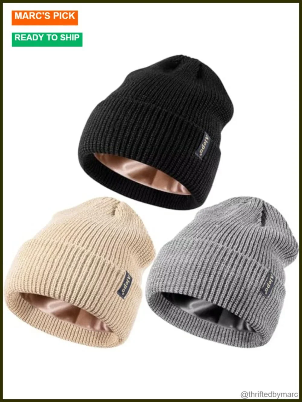 Satin Lined Beanie for Women Men, Silk Lined Winter Hat, Warm Cable Knit Skull